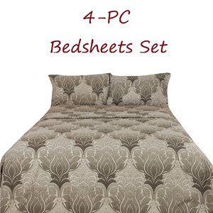 Printed Bed Sheets Set 4-pc Gray Floral Full Queen King size